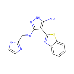 Nc1[nH]nc(/N=C/c2ncc[nH]2)c1-c1nc2ccccc2s1 ZINC000114399427