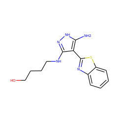 Nc1[nH]nc(NCCCCO)c1-c1nc2ccccc2s1 ZINC000114399393