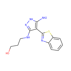 Nc1[nH]nc(NCCCO)c1-c1nc2ccccc2s1 ZINC000114398168