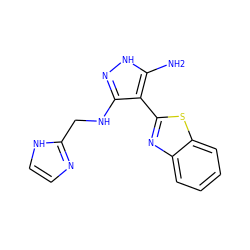 Nc1[nH]nc(NCc2ncc[nH]2)c1-c1nc2ccccc2s1 ZINC000114399847