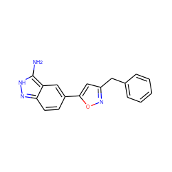 Nc1[nH]nc2ccc(-c3cc(Cc4ccccc4)no3)cc12 ZINC000063539944