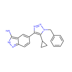 Nc1[nH]nc2ccc(-c3nnn(Cc4ccccc4)c3C3CC3)cc12 ZINC000063539941