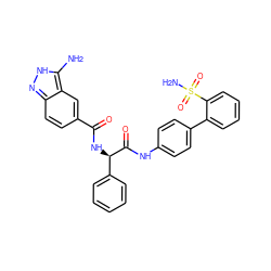 Nc1[nH]nc2ccc(C(=O)N[C@@H](C(=O)Nc3ccc(-c4ccccc4S(N)(=O)=O)cc3)c3ccccc3)cc12 ZINC000026748922