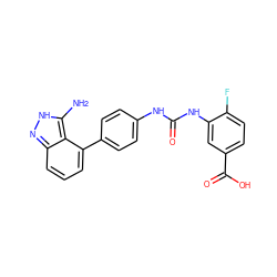 Nc1[nH]nc2cccc(-c3ccc(NC(=O)Nc4cc(C(=O)O)ccc4F)cc3)c12 ZINC000063298408