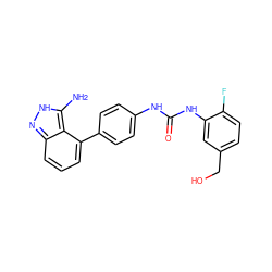 Nc1[nH]nc2cccc(-c3ccc(NC(=O)Nc4cc(CO)ccc4F)cc3)c12 ZINC000063298406