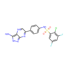 Nc1[nH]nc2nc(-c3ccc(NS(=O)(=O)c4cc(F)cc(F)c4Cl)cc3)cnc12 ZINC000221201032