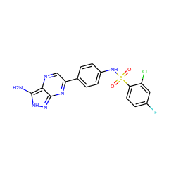 Nc1[nH]nc2nc(-c3ccc(NS(=O)(=O)c4ccc(F)cc4Cl)cc3)cnc12 ZINC000221206554