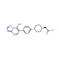 Nc1c(-c2ccc([C@H]3CC[C@H](CC(=O)O)CC3)cc2)cnc2ccnn12 ZINC000242437292