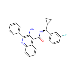 Nc1c(-c2ccccc2)nc2ccccc2c1C(=O)N[C@H](c1cccc(F)c1)C1CC1 ZINC000040933935