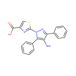 Nc1c(-c2ccccc2)nn(-c2nc(C(=O)O)cs2)c1-c1ccccc1 ZINC000103249830