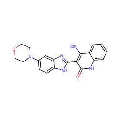 Nc1c(-c2nc3cc(N4CCOCC4)ccc3[nH]2)c(=O)[nH]c2ccccc12 ZINC000036176819