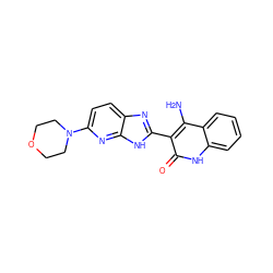 Nc1c(-c2nc3ccc(N4CCOCC4)nc3[nH]2)c(=O)[nH]c2ccccc12 ZINC000036176827