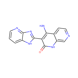 Nc1c(-c2nc3ncccc3[nH]2)c(=O)[nH]c2cnccc12 ZINC000036176809