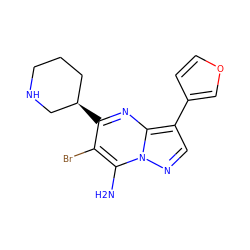 Nc1c(Br)c([C@@H]2CCCNC2)nc2c(-c3ccoc3)cnn12 ZINC000060328034