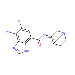 Nc1c(Br)cc(C(=O)N[C@@H]2CN3CCC2CC3)c2[nH]cnc12 ZINC000013802651