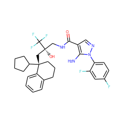 Nc1c(C(=O)NC[C@@](O)(C[C@@]2(C3CCCC3)CCCc3ccccc32)C(F)(F)F)cnn1-c1ccc(F)cc1F ZINC000028824236