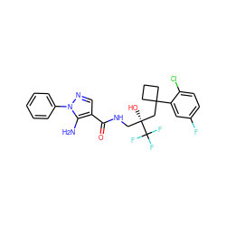 Nc1c(C(=O)NC[C@@](O)(CC2(c3cc(F)ccc3Cl)CCC2)C(F)(F)F)cnn1-c1ccccc1 ZINC000028824241