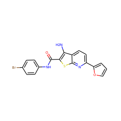 Nc1c(C(=O)Nc2ccc(Br)cc2)sc2nc(-c3ccco3)ccc12 ZINC000008666717