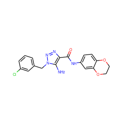 Nc1c(C(=O)Nc2ccc3c(c2)OCCO3)nnn1Cc1cccc(Cl)c1 ZINC000004852412