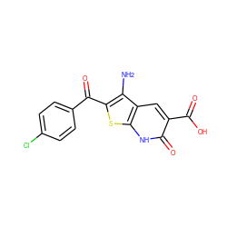 Nc1c(C(=O)c2ccc(Cl)cc2)sc2[nH]c(=O)c(C(=O)O)cc12 ZINC000000214166