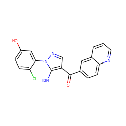 Nc1c(C(=O)c2ccc3ncccc3c2)cnn1-c1cc(O)ccc1Cl ZINC001772613882