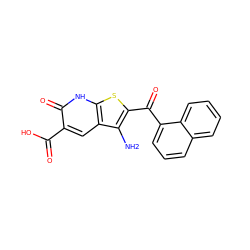 Nc1c(C(=O)c2cccc3ccccc23)sc2[nH]c(=O)c(C(=O)O)cc12 ZINC000028902860