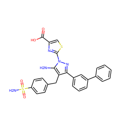 Nc1c(Cc2ccc(S(N)(=O)=O)cc2)c(-c2cccc(-c3ccccc3)c2)nn1-c1nc(C(=O)O)cs1 ZINC001772589046