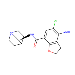 Nc1c(Cl)cc(C(=O)N[C@@H]2CN3CCC2CC3)c2c1CCO2 ZINC000003798091