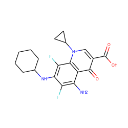 Nc1c(F)c(NC2CCCCC2)c(F)c2c1c(=O)c(C(=O)O)cn2C1CC1 ZINC000072126923