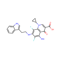 Nc1c(F)c(NCCc2c[nH]c3ccccc23)c(F)c2c1c(=O)c(C(=O)O)cn2C1CC1 ZINC000072126924