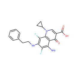 Nc1c(F)c(NCCc2ccccc2)c(F)c2c1c(=O)c(C(=O)O)cn2C1CC1 ZINC000072126909