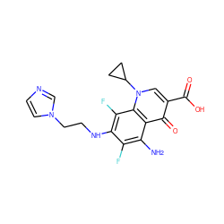 Nc1c(F)c(NCCn2ccnc2)c(F)c2c1c(=O)c(C(=O)O)cn2C1CC1 ZINC000072126985