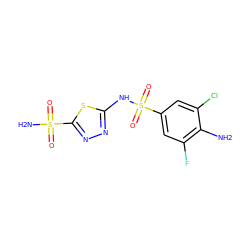 Nc1c(F)cc(S(=O)(=O)Nc2nnc(S(N)(=O)=O)s2)cc1Cl ZINC000013520197