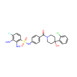 Nc1c(F)ccc(S(=O)(=O)Nc2ccc(C(=O)N3CCC(O)(c4ccccc4Cl)CC3)cc2)c1N ZINC000224373625