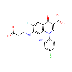 Nc1c(NCCC(=O)O)c(F)cc2c(=O)c(C(=O)O)cn(-c3ccc(Cl)cc3)c12 ZINC001772602698