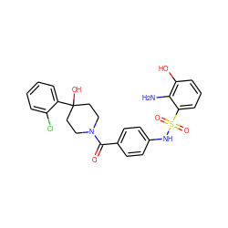 Nc1c(O)cccc1S(=O)(=O)Nc1ccc(C(=O)N2CCC(O)(c3ccccc3Cl)CC2)cc1 ZINC000220582861