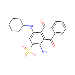 Nc1c(S(=O)(=O)O)cc(NC2CCCCC2)c2c1C(=O)c1ccccc1C2=O ZINC000004533388