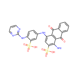 Nc1c(S(=O)(=O)O)cc(Nc2ccc(Nc3ncccn3)c(S(=O)(=O)O)c2)c2c1C(=O)c1ccccc1C2=O ZINC000049889003