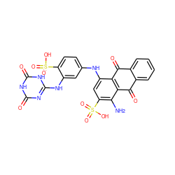 Nc1c(S(=O)(=O)O)cc(Nc2ccc(S(=O)(=O)O)c(Nc3nc(=O)[nH]c(=O)[nH]3)c2)c2c1C(=O)c1ccccc1C2=O ZINC000066099004