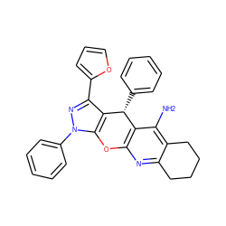 Nc1c2c(nc3c1[C@@H](c1ccccc1)c1c(-c4ccco4)nn(-c4ccccc4)c1O3)CCCC2 ZINC001772652138