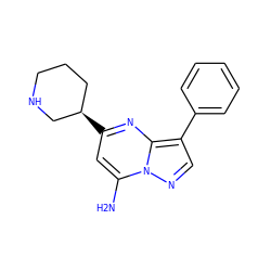 Nc1cc([C@@H]2CCCNC2)nc2c(-c3ccccc3)cnn12 ZINC000060327783