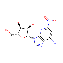 Nc1cc([N+](=O)[O-])nc2c1ncn2[C@@H]1O[C@H](CO)[C@@H](O)[C@H]1O ZINC000049110884