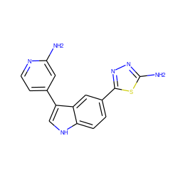 Nc1cc(-c2c[nH]c3ccc(-c4nnc(N)s4)cc23)ccn1 ZINC000204779291