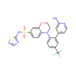 Nc1cc(-c2cc(C(F)(F)F)ccc2N2CCOc3cc(S(=O)(=O)Nc4ncns4)ccc32)ccn1 ZINC000205738132