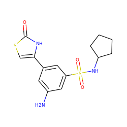 Nc1cc(-c2csc(=O)[nH]2)cc(S(=O)(=O)NC2CCCC2)c1 ZINC000299863820