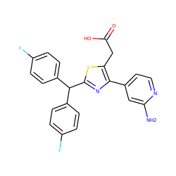 Nc1cc(-c2nc(C(c3ccc(F)cc3)c3ccc(F)cc3)sc2CC(=O)O)ccn1 ZINC000045352041