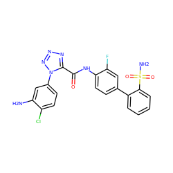 Nc1cc(-n2nnnc2C(=O)Nc2ccc(-c3ccccc3S(N)(=O)=O)cc2F)ccc1Cl ZINC000013487246