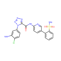 Nc1cc(-n2nnnc2C(=O)Nc2ccc(-c3ccccc3S(N)(=O)=O)cn2)ccc1Cl ZINC000013487244