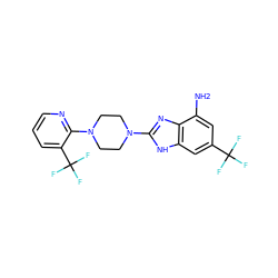 Nc1cc(C(F)(F)F)cc2[nH]c(N3CCN(c4ncccc4C(F)(F)F)CC3)nc12 ZINC000038157649