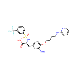 Nc1cc(C[C@H](NS(=O)(=O)c2cccc(C(F)(F)F)c2)C(=O)O)ccc1OCCCCNc1ccccn1 ZINC000049679349